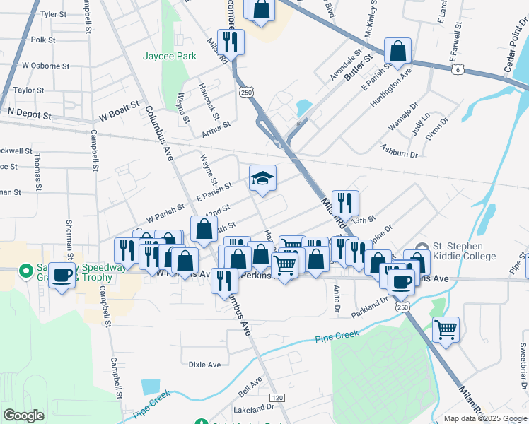 map of restaurants, bars, coffee shops, grocery stores, and more near 2314 Hancock Street in Sandusky