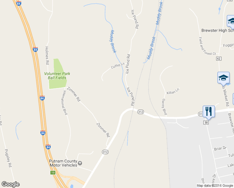 map of restaurants, bars, coffee shops, grocery stores, and more near 44 Ice Pond Road in Brewster