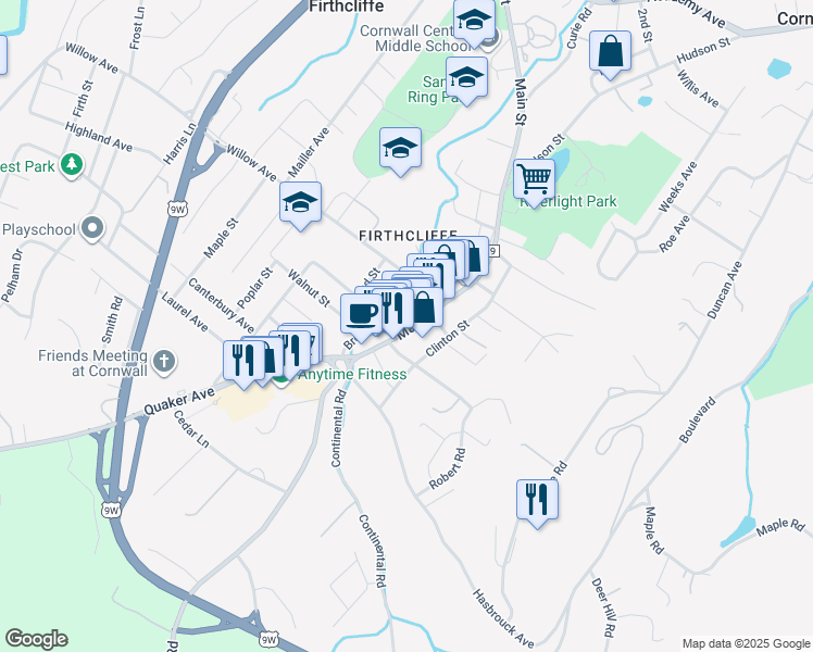 map of restaurants, bars, coffee shops, grocery stores, and more near 8 Bridge Street in Cornwall