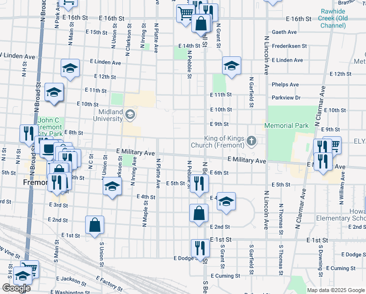 map of restaurants, bars, coffee shops, grocery stores, and more near in Fremont