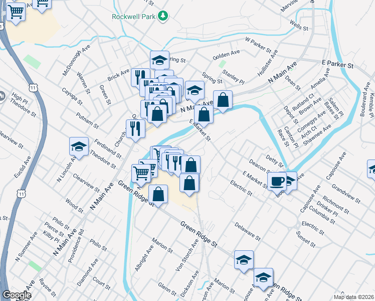 map of restaurants, bars, coffee shops, grocery stores, and more near 1806 Nay Aug Avenue in Scranton
