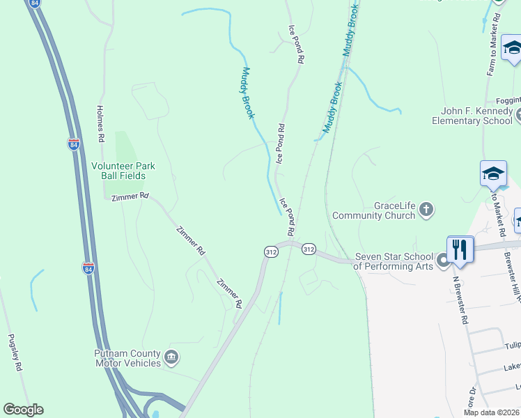 map of restaurants, bars, coffee shops, grocery stores, and more near 44 Ice Pond Road in Brewster