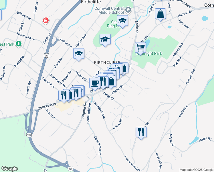 map of restaurants, bars, coffee shops, grocery stores, and more near 276 Main Street in Cornwall