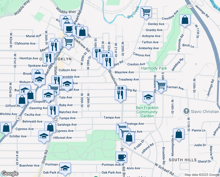 map of restaurants, bars, coffee shops, grocery stores, and more near 2306 Montclair Ave in Cleveland