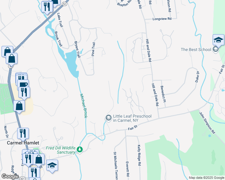 map of restaurants, bars, coffee shops, grocery stores, and more near 35 Glenna Drive in Carmel Hamlet