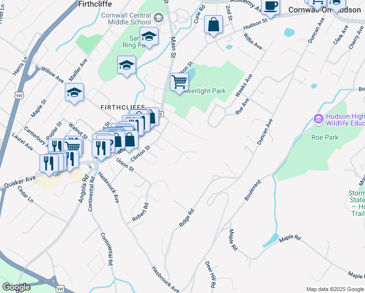 map of restaurants, bars, coffee shops, grocery stores, and more near 29 Hazen Street in Cornwall