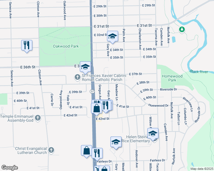 map of restaurants, bars, coffee shops, grocery stores, and more near 3860 Gary Avenue in Lorain