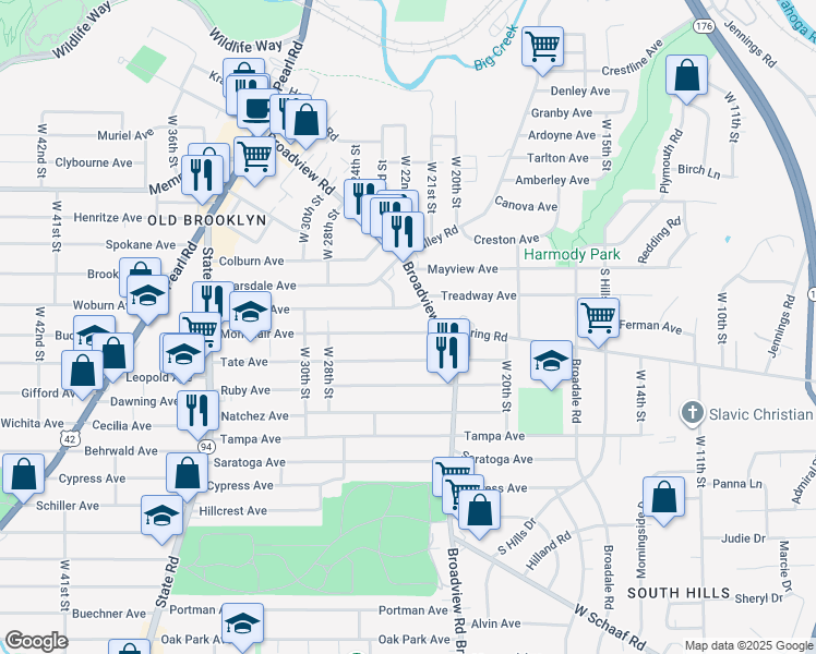 map of restaurants, bars, coffee shops, grocery stores, and more near 2306 Montclair Avenue in Cleveland