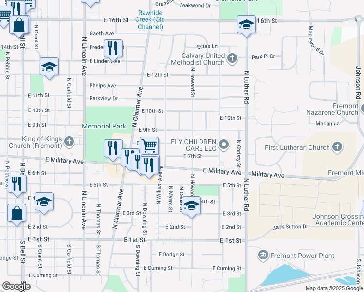 map of restaurants, bars, coffee shops, grocery stores, and more near 2115 East 8th Street in Fremont