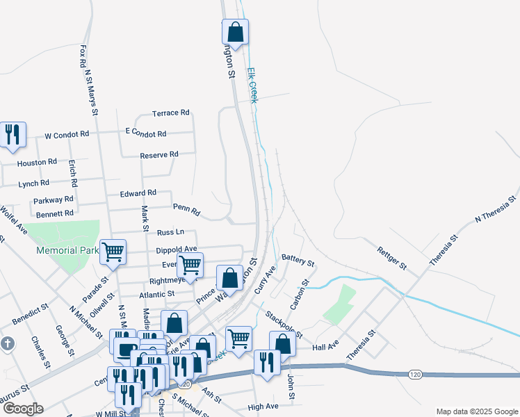 map of restaurants, bars, coffee shops, grocery stores, and more near 674 Washington Street in Saint Marys