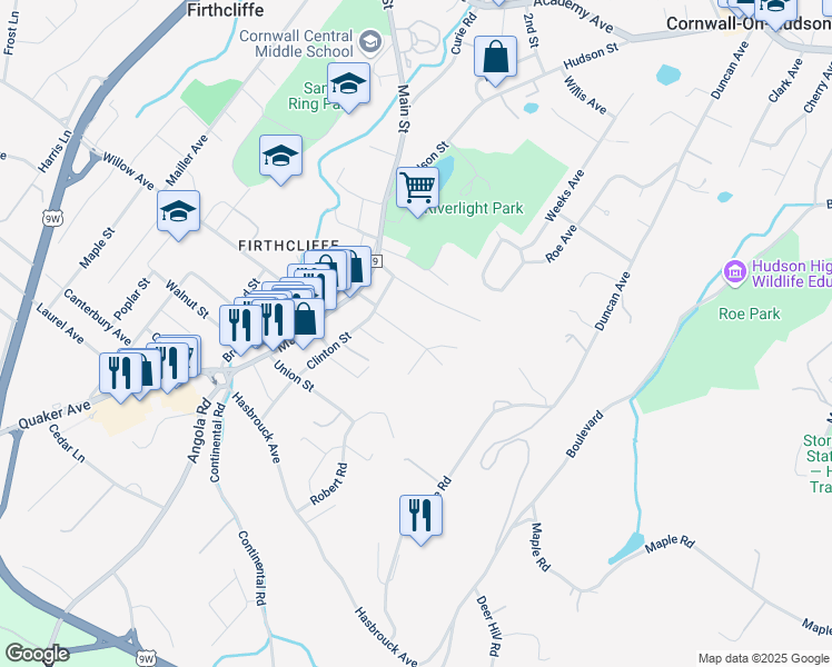 map of restaurants, bars, coffee shops, grocery stores, and more near 29 Hazen Street in Cornwall