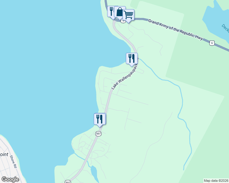 map of restaurants, bars, coffee shops, grocery stores, and more near 201 Lake Wallenpaupack Road in Hawley