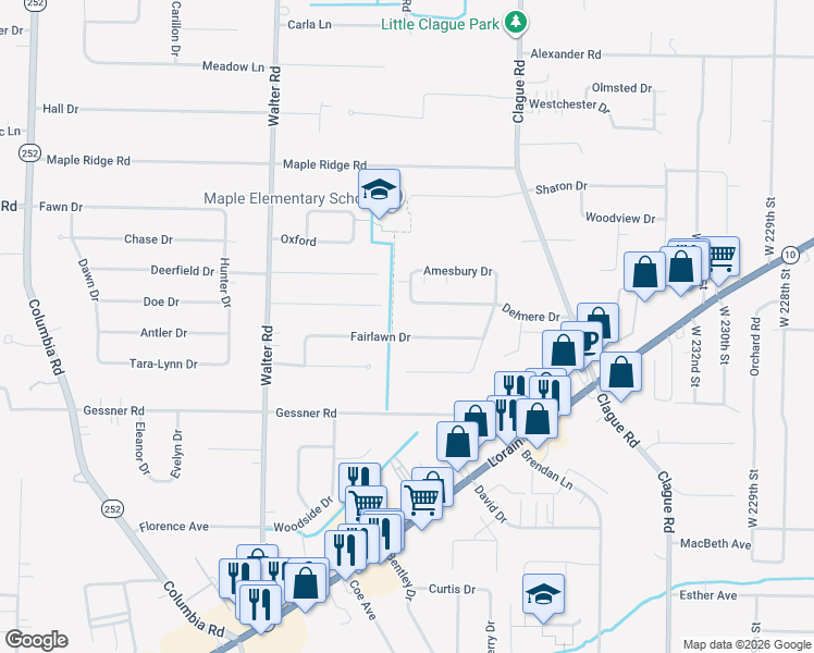 map of restaurants, bars, coffee shops, grocery stores, and more near 24046 Fairlawn Drive in North Olmsted
