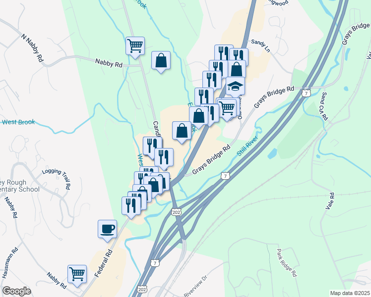 map of restaurants, bars, coffee shops, grocery stores, and more near in Brookfield
