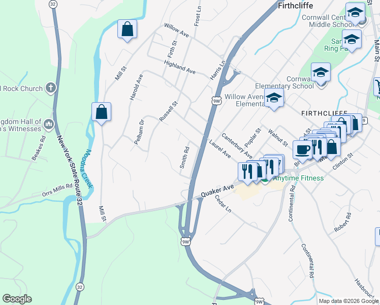 map of restaurants, bars, coffee shops, grocery stores, and more near 4 Jaeger Drive in Cornwall