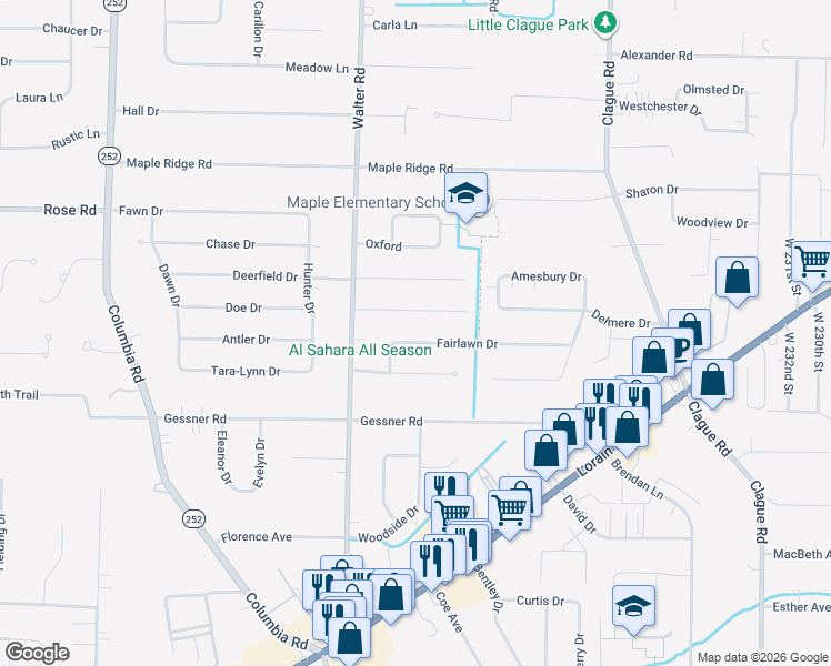 map of restaurants, bars, coffee shops, grocery stores, and more near 24282 Fairlawn Drive in North Olmsted