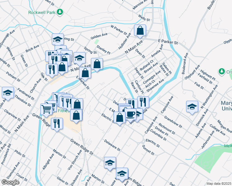 map of restaurants, bars, coffee shops, grocery stores, and more near 2005 Smith Pl in Scranton