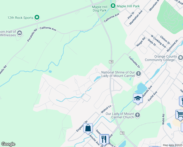 map of restaurants, bars, coffee shops, grocery stores, and more near 302 Concord Lane in Middletown