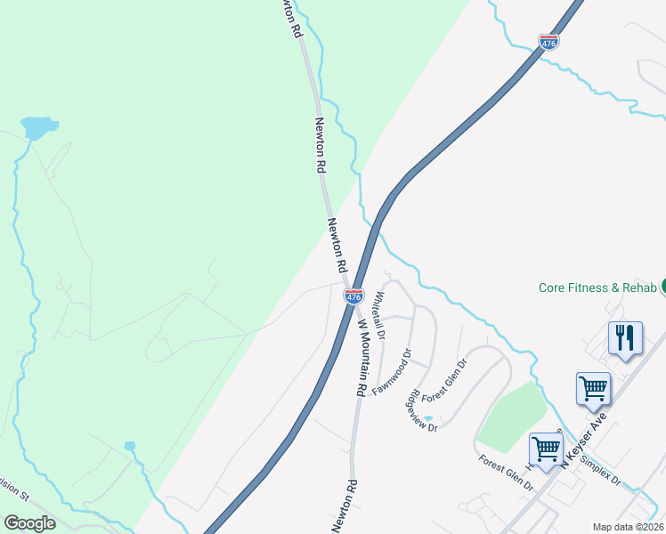 map of restaurants, bars, coffee shops, grocery stores, and more near 761 Newton Road in Scranton