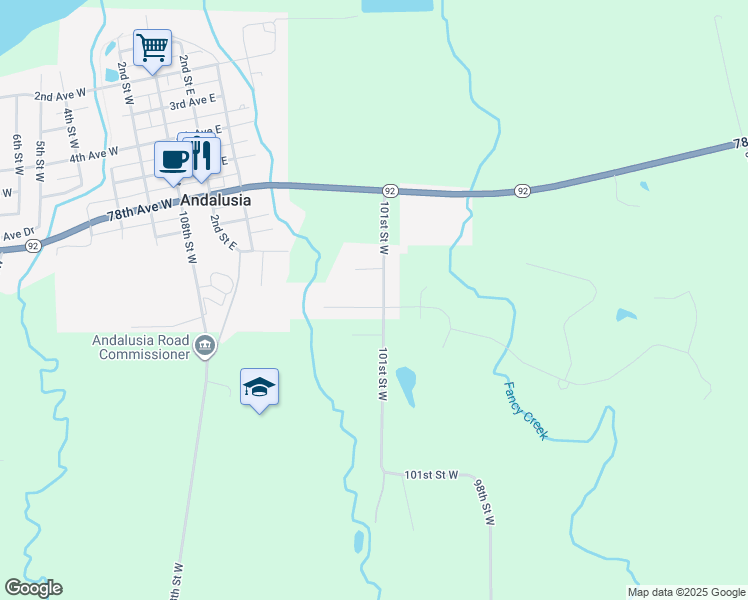 map of restaurants, bars, coffee shops, grocery stores, and more near 918 Edgehill Court in Andalusia