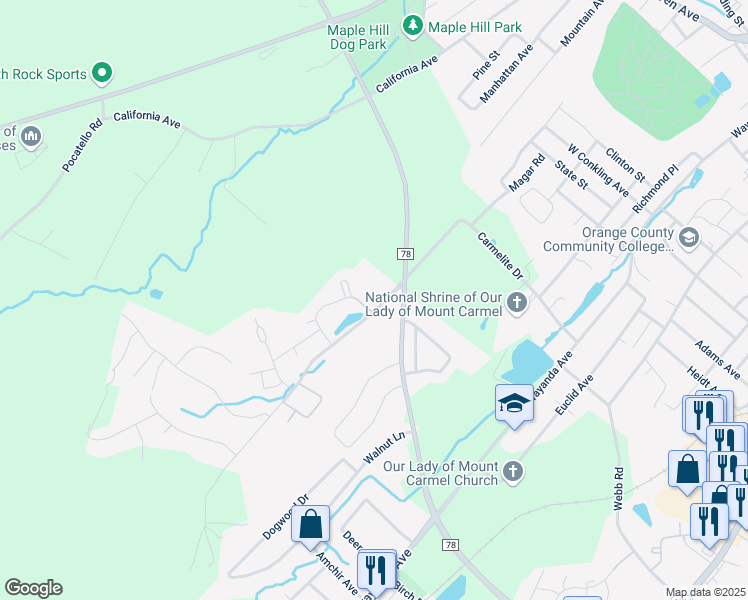 map of restaurants, bars, coffee shops, grocery stores, and more near 126 Concord Lane in Middletown