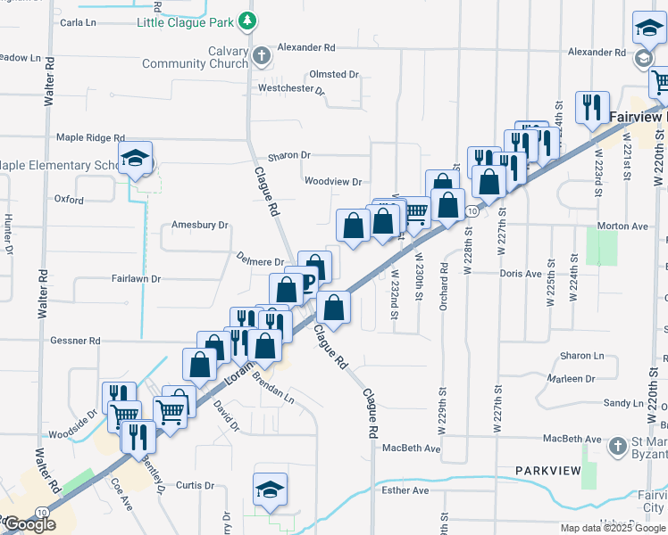 map of restaurants, bars, coffee shops, grocery stores, and more near 23200 Lorain Road in North Olmsted