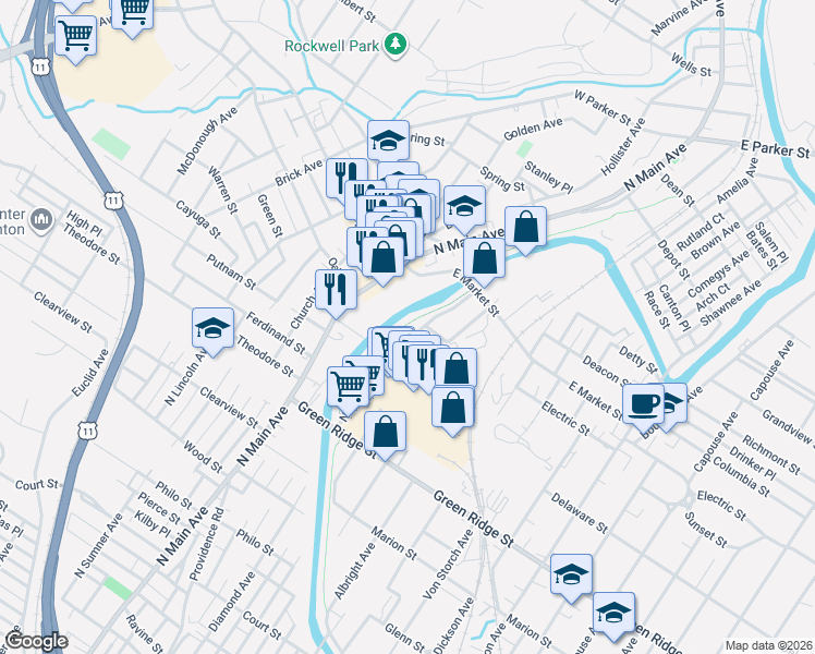 map of restaurants, bars, coffee shops, grocery stores, and more near 1745 Nay Aug Ave in Scranton
