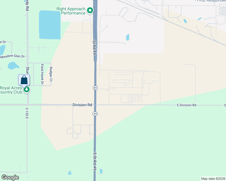 map of restaurants, bars, coffee shops, grocery stores, and more near 215 East Division Road in Valparaiso