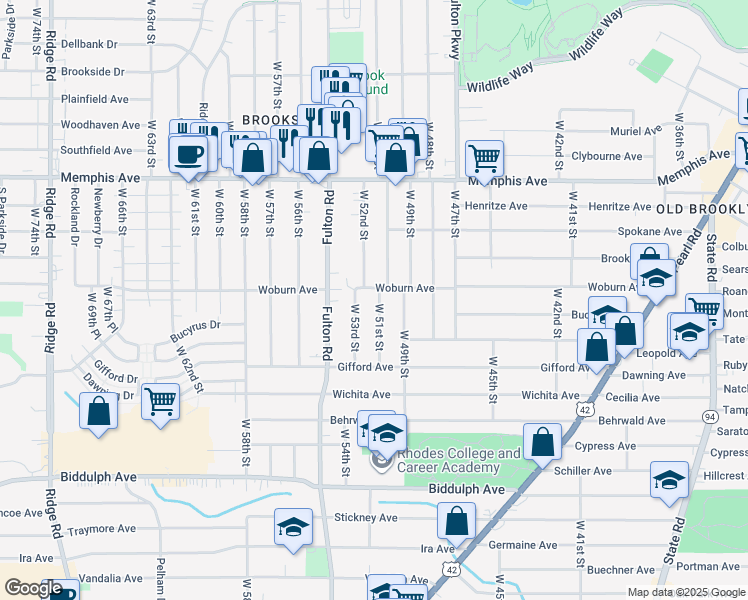 map of restaurants, bars, coffee shops, grocery stores, and more near 4424 West 51st Street in Cleveland