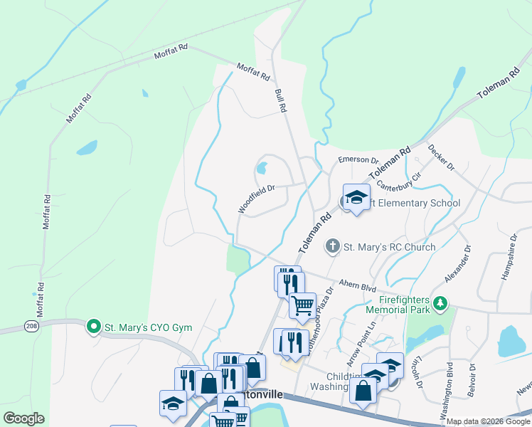 map of restaurants, bars, coffee shops, grocery stores, and more near 23 McLaughlin Way in Washingtonville