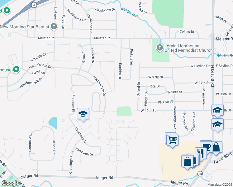 map of restaurants, bars, coffee shops, grocery stores, and more near 3575 Pickett Rd in Lorain