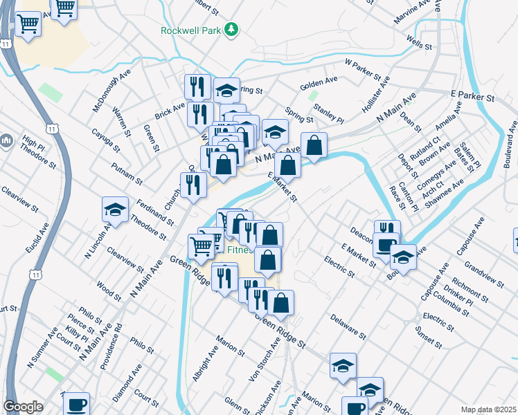 map of restaurants, bars, coffee shops, grocery stores, and more near 1806 Nay Aug Avenue in Scranton