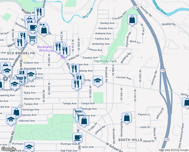 map of restaurants, bars, coffee shops, grocery stores, and more near 4407 West 19th Street in Cleveland
