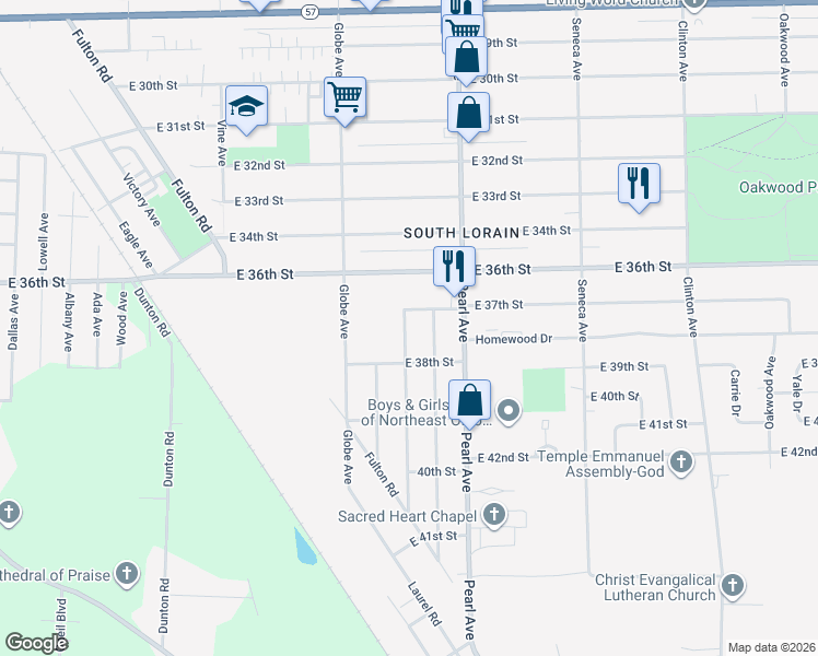 map of restaurants, bars, coffee shops, grocery stores, and more near 3731 Lorain Avenue in Lorain