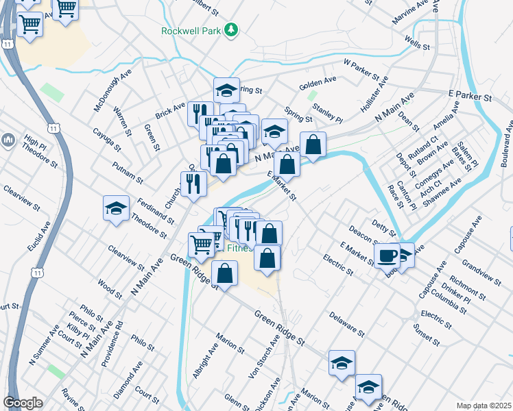 map of restaurants, bars, coffee shops, grocery stores, and more near 1806 Nay Aug Avenue in Scranton