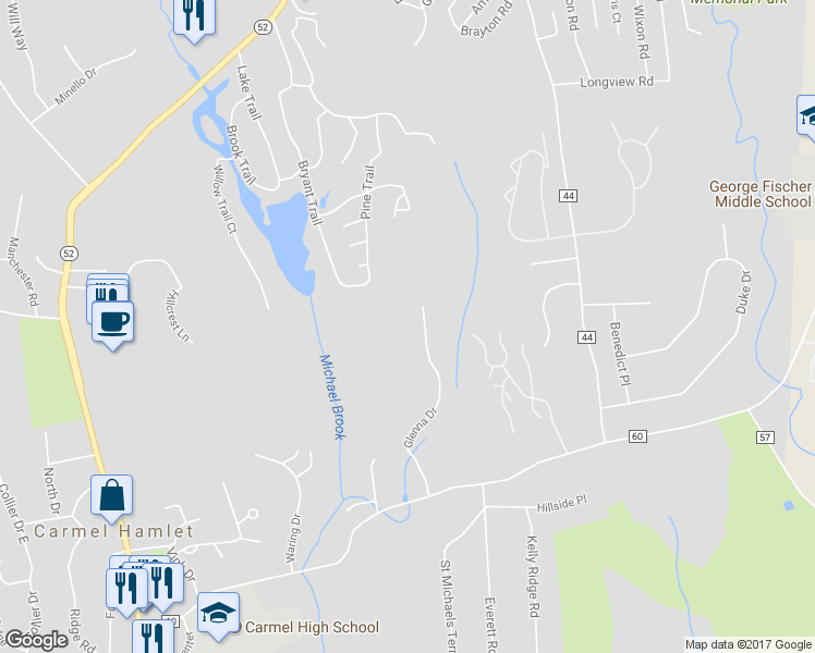 map of restaurants, bars, coffee shops, grocery stores, and more near 35 Glenna Drive in Carmel Hamlet