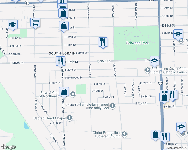 map of restaurants, bars, coffee shops, grocery stores, and more near 1903 Homewood Dr in Lorain
