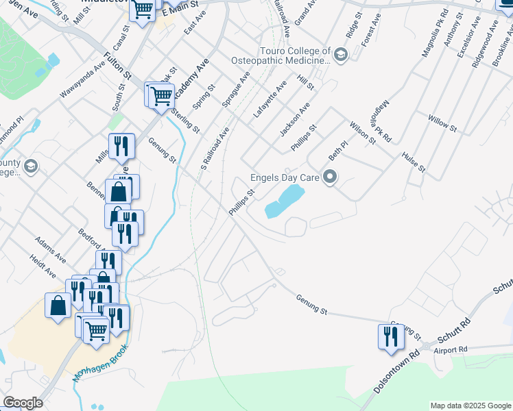 map of restaurants, bars, coffee shops, grocery stores, and more near 3 Wood Lake Drive in Middletown