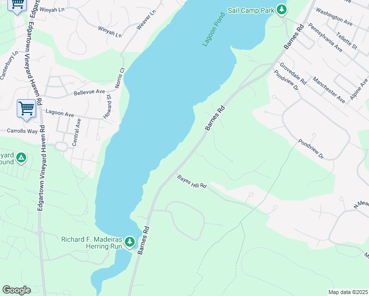 map of restaurants, bars, coffee shops, grocery stores, and more near 333 Barnes Road in Oak Bluffs