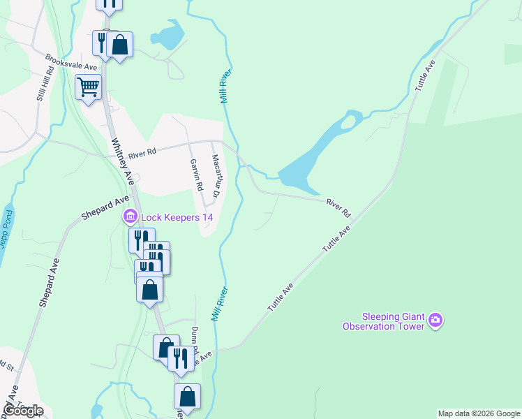 map of restaurants, bars, coffee shops, grocery stores, and more near 180 River Road in Hamden