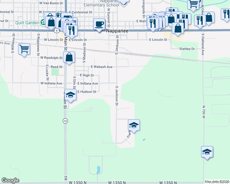 map of restaurants, bars, coffee shops, grocery stores, and more near 606 Short Street in Nappanee