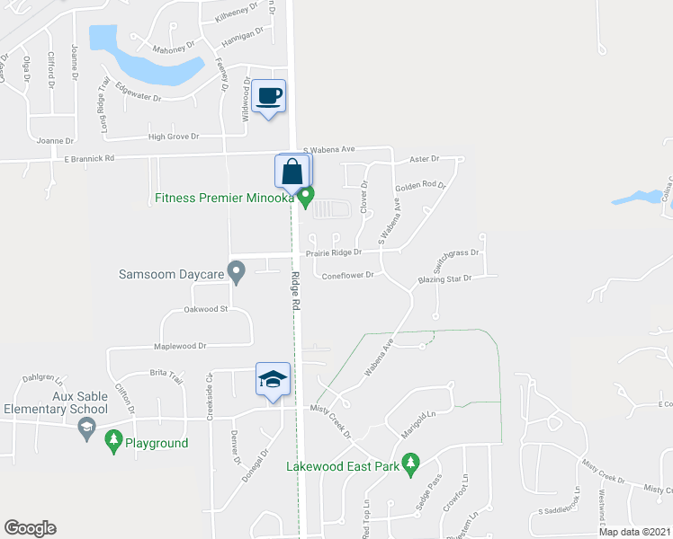 map of restaurants, bars, coffee shops, grocery stores, and more near 343 Coneflower Drive in Minooka