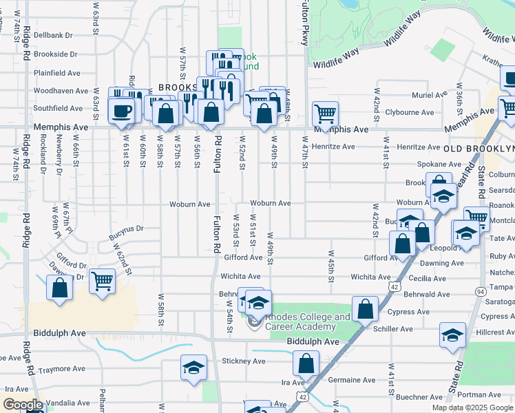 map of restaurants, bars, coffee shops, grocery stores, and more near 4424 West 51st Street in Cleveland