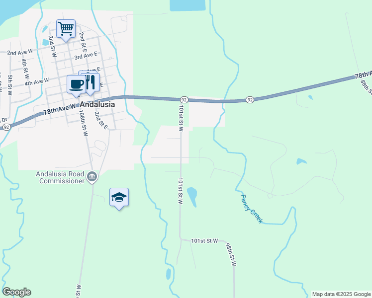 map of restaurants, bars, coffee shops, grocery stores, and more near 918 Edgehill Court in Andalusia