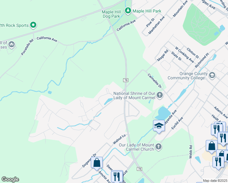 map of restaurants, bars, coffee shops, grocery stores, and more near 126 Concord Lane in Middletown