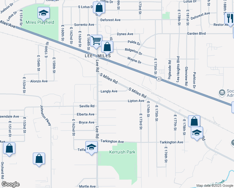 map of restaurants, bars, coffee shops, grocery stores, and more near 16679 Lipton Avenue in Cleveland