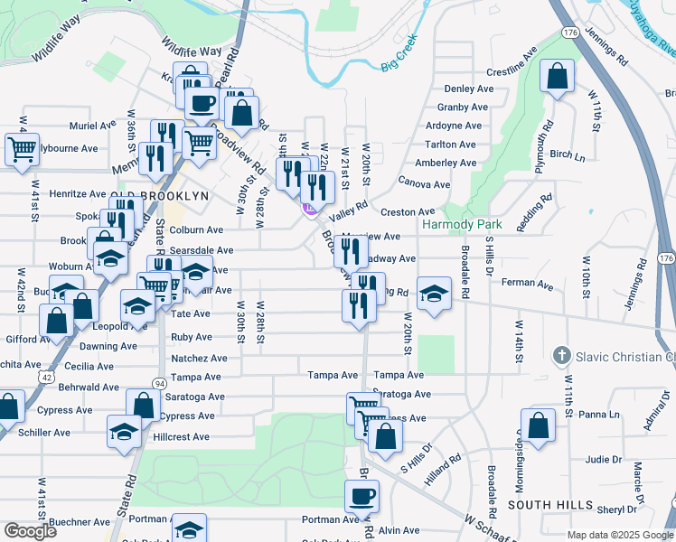 map of restaurants, bars, coffee shops, grocery stores, and more near 2306 Montclair Avenue in Cleveland