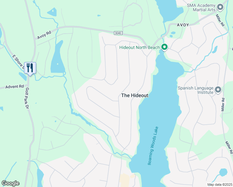 map of restaurants, bars, coffee shops, grocery stores, and more near Woodhill Lane in Lake Ariel