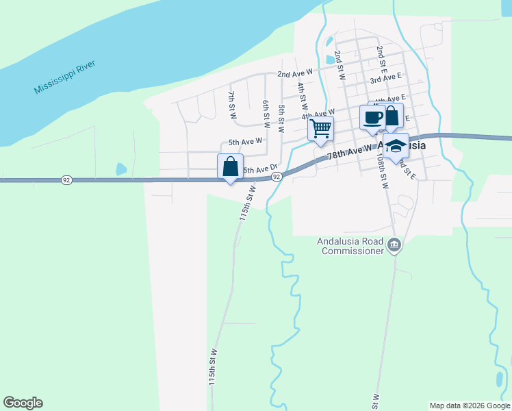 map of restaurants, bars, coffee shops, grocery stores, and more near 7919 115th Street West in Andalusia