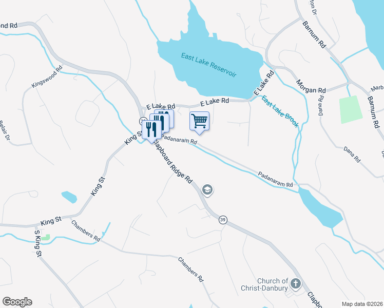 map of restaurants, bars, coffee shops, grocery stores, and more near 205 Clapboard Ridge Road in Danbury